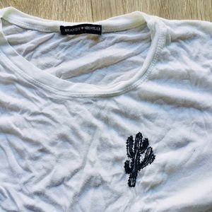Brandy Melville Lucky White Tee with Cactus Stitch